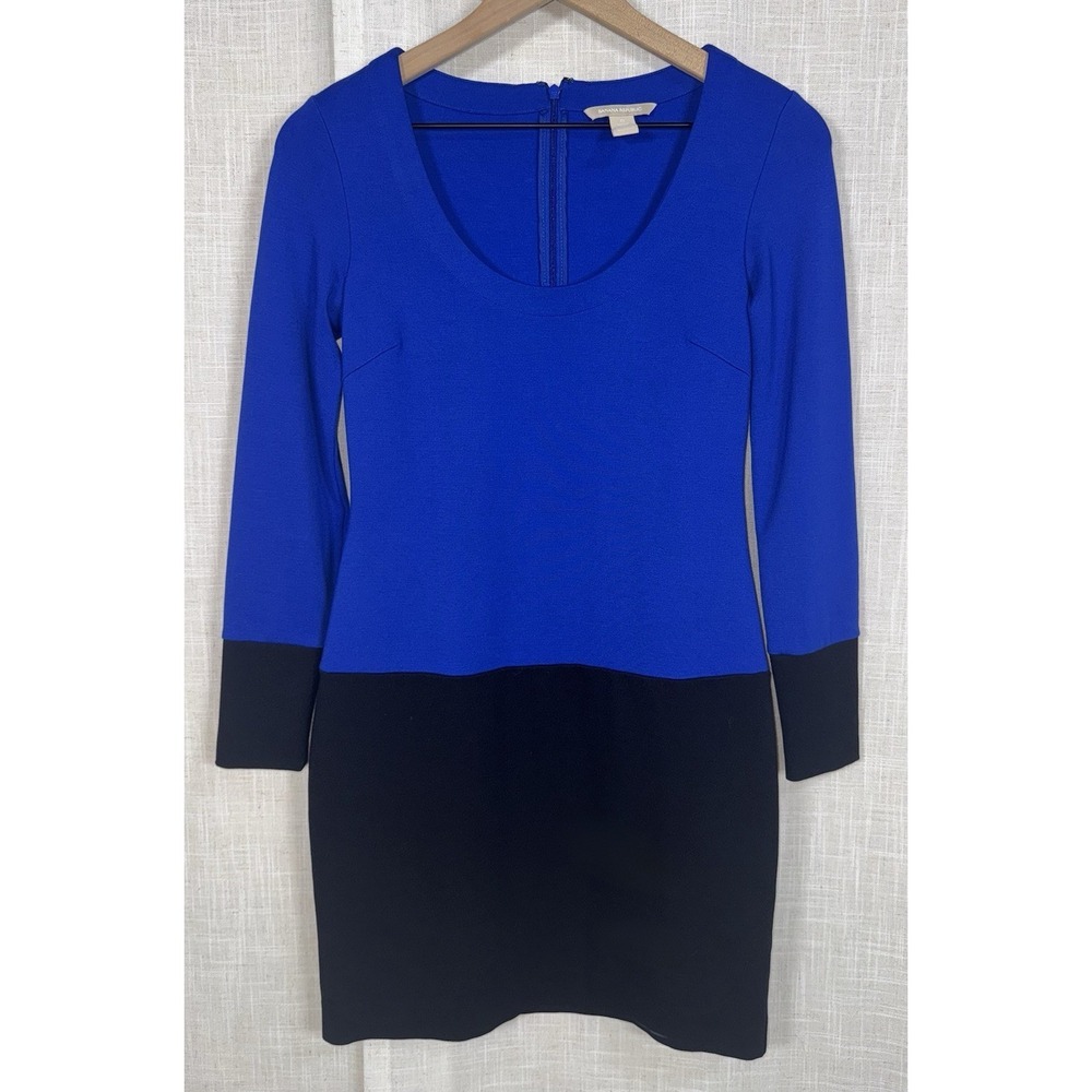 Banana Republic Women's Long Sleeve Black Blue Sheath Colorblock Dress Sz 0